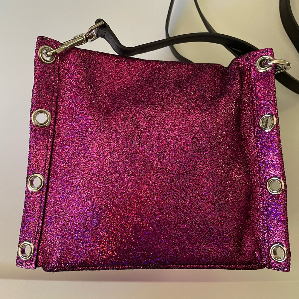 *****SOLD******FURLA RARE METALLIC GLITTER HOT PINK/FUSCHIA SMALL CROSSBODY - Picture 8 of 9